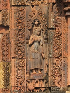 Banteay Srei-beautifully carved devata on tower Banteay Srei-beautifully carved devata on tower