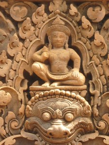 Banteay Srei god carvings on pediment of gopuras Banteay Srei god carvings on pediment of gopuras