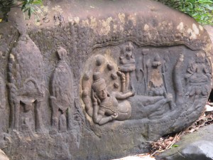 Kbal Spean-Hindu god Vishnu reclining on a serpent
