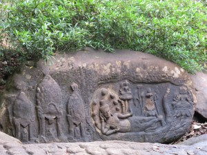 Kbal Spean Shrine- stone carving of god Vishnu reclining Kbal Spean Shrine- stone carving of god Vishnu reclining